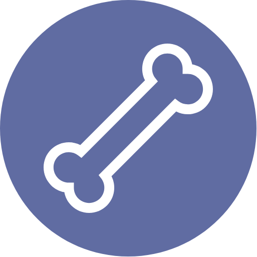 White bone icon centered on a blue circular background.