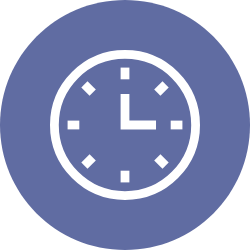 A simple blue clock icon showing time at ten past ten.