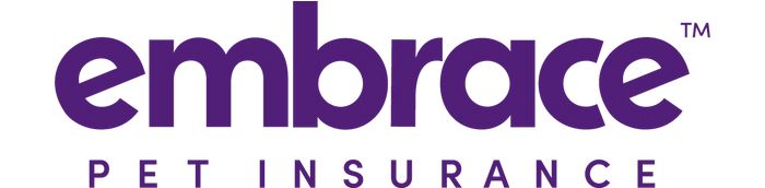 Purple logo of "Embrace Pet Insurance" with the word 'embrace' in bold.
