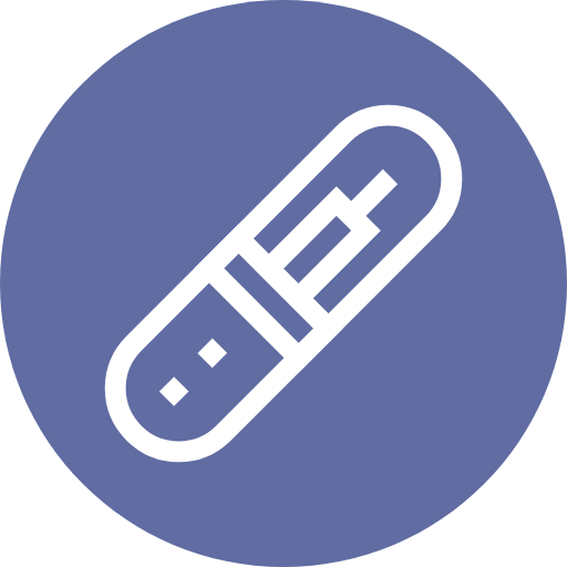 White laser icon on a dark blue circular background.