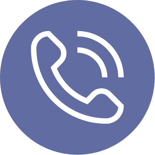Phone receiver icon with signal waves on a blue circle background.