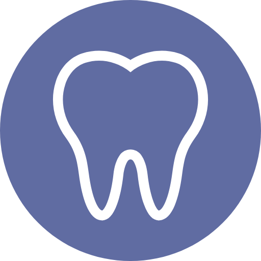 White tooth icon centered on a blue circular background.